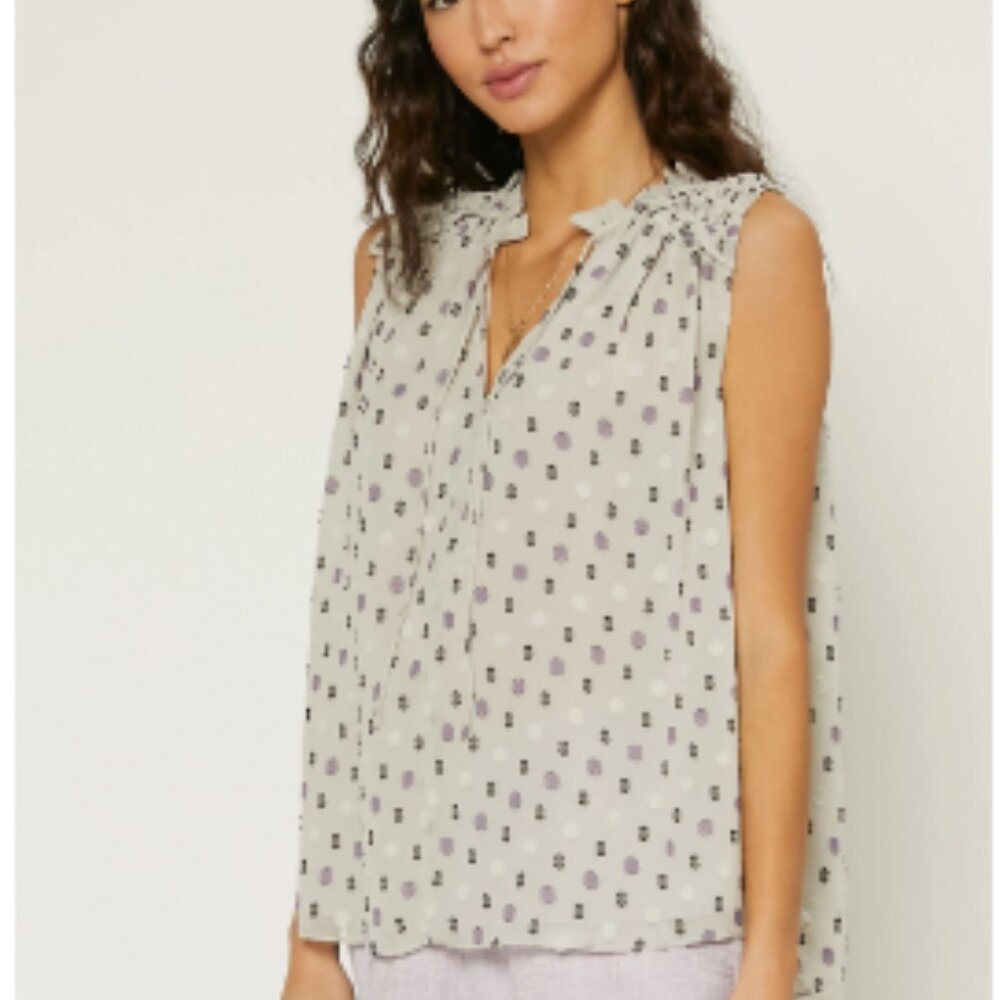 NWOT - Current Air - DOT JACQUARD SMOCKED TOP FOG GREY MULTI / S